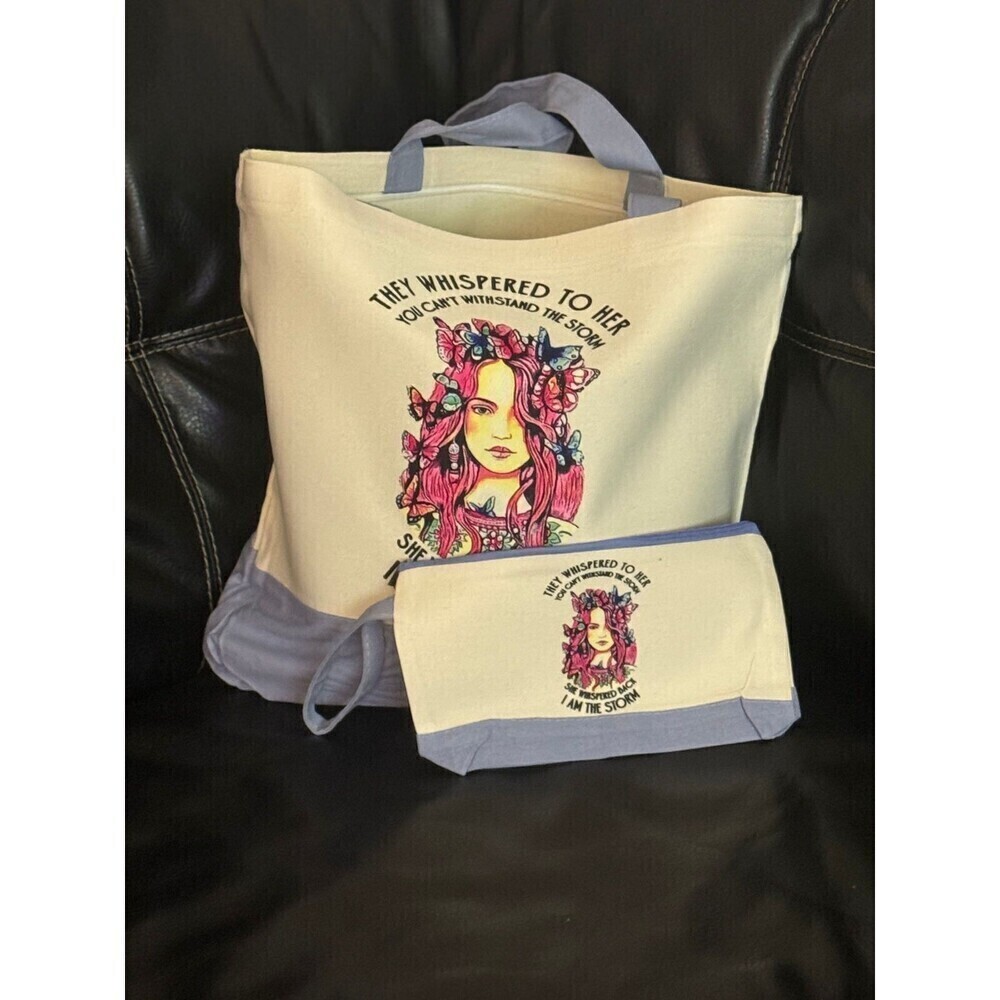 Canvas Tote Bag with Zipper Cosmetic Bag